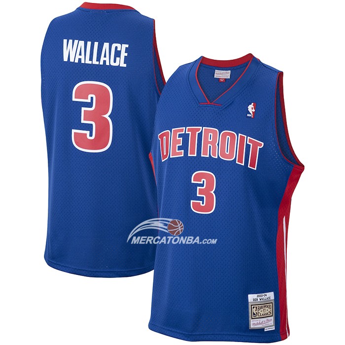 Maglia Detroit Pistons Ben Wallace NO 3 Mitchell & Ness 2003-04 Blu